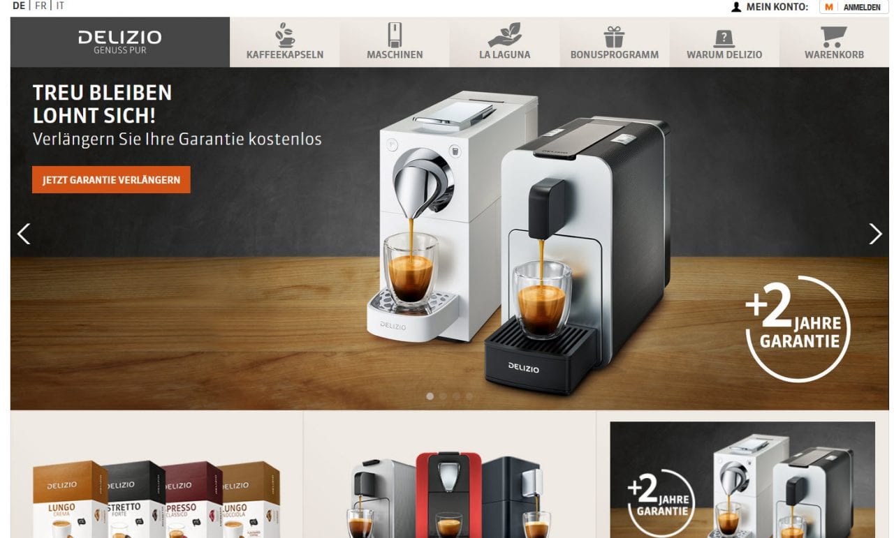 Delizio Online Shop Schweiz Kaffee